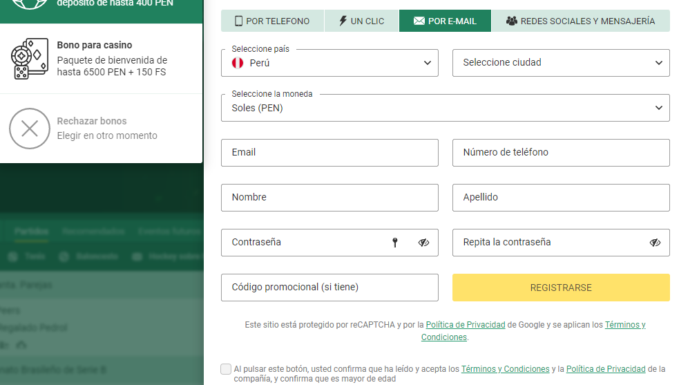 Cómo registrarse en Betwinner Perú